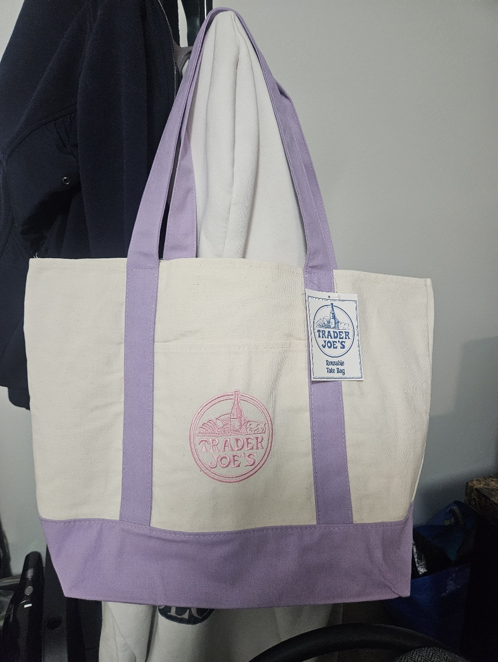 NWT New Trader Joe's purple pink Easter collectible large tote bag